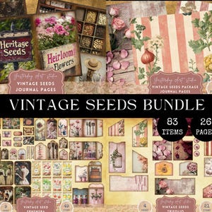 Kit de diario basura con paquetes de semillas vintage, efímera botánica imprimible, papel de álbum de recortes con flores antiguas, jardín rústico imprimible PAQUETE DE JARDINERÍA