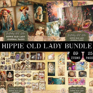 Alte Dame Junk Journal Kit, Boho Vintage Ephemera, Retro Scrapbooking, lustige alte Frau Junk Journal Kit, Oma BUNDLE