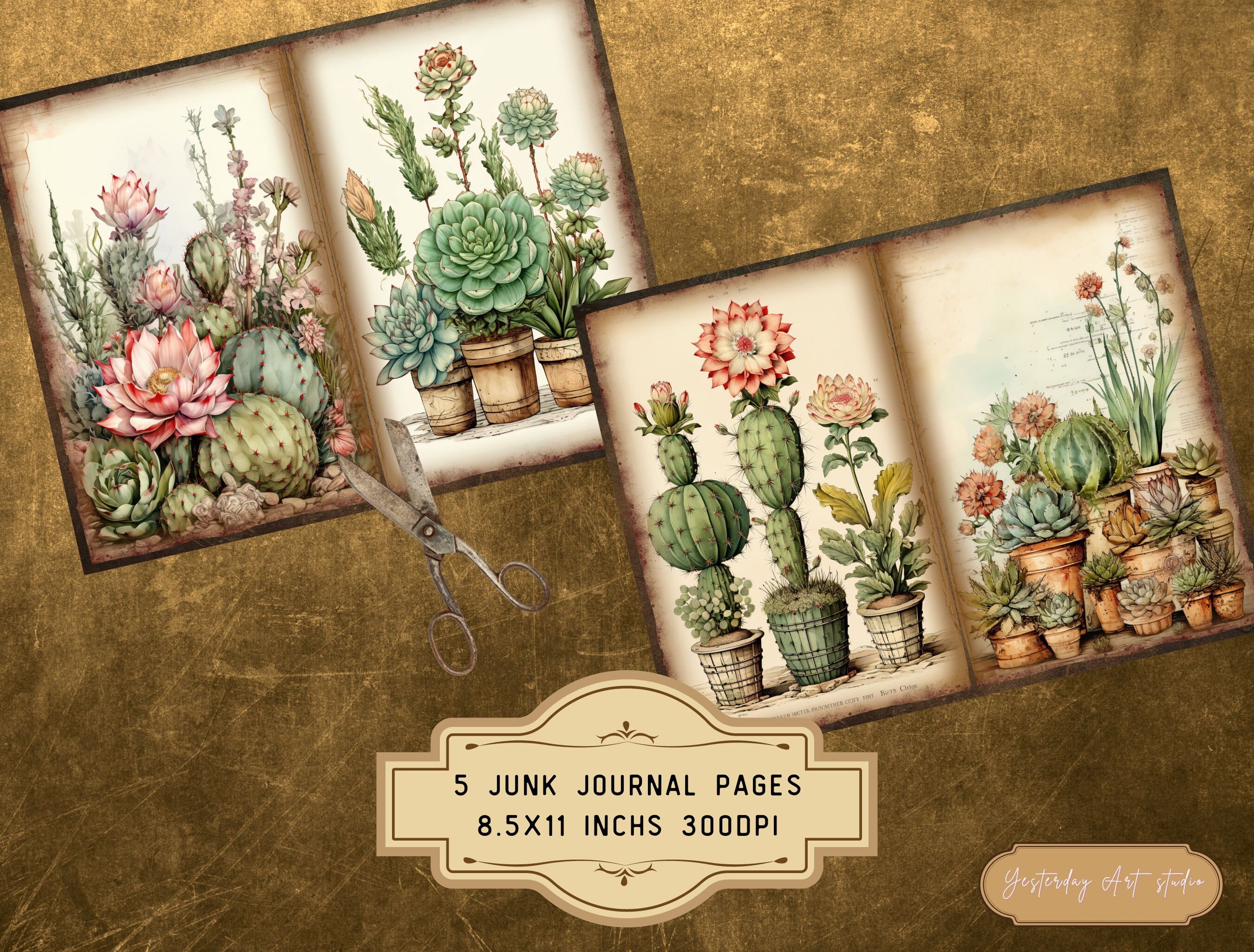 Vintage Cactus Junk Journal Pages Ephemera Digital Scrapbook Paper Kit