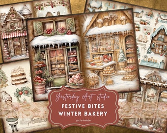 Winter Bakery Junk Journal Page Digital Scrapbook Paper Kit Festive Junk Journals Kit collage Christmas Bakery Junk Journal Bakery Ephemera