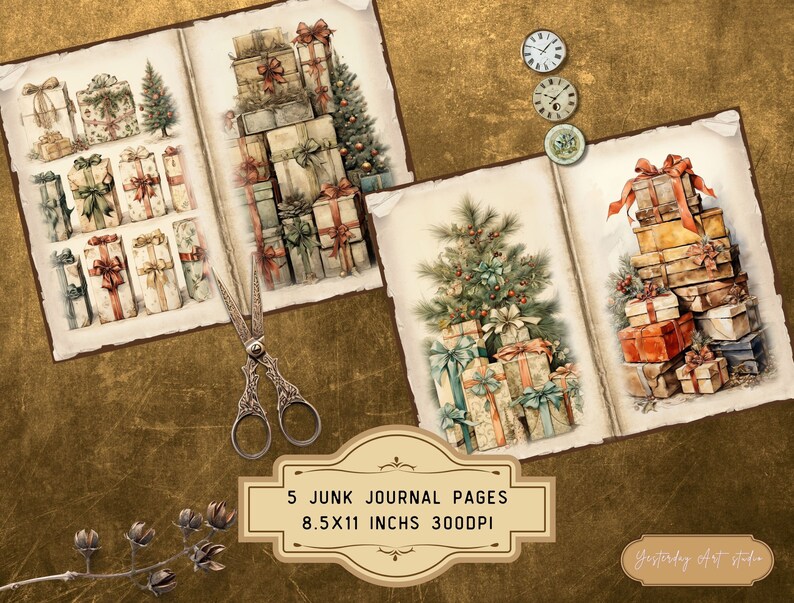 Vintage Christmas Presents Junk Journal Pages Ephemera Digital ...