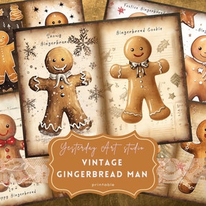 Vintage Gingerbread Junk Journal Páginas Ephemera Digital Scrapbook Kit de papel Collage Gingerbread Junk Journal Kit Navidad Gingerbread