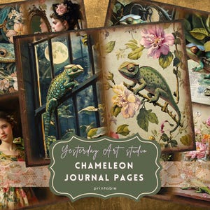 Kit de diario basura Chameleon, efímera de diario basura con motivos florales Chameleon, papel imprimible con motivos florales y animales, papeles digitales botánicos, papel de camuflaje