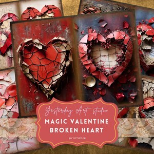 Valentine Broken Heart Junk Journal Página Ephemera Digital Scrapbook Valentine Paper Kit Collage Valentines Junk Journal Kit Día de San Valentín