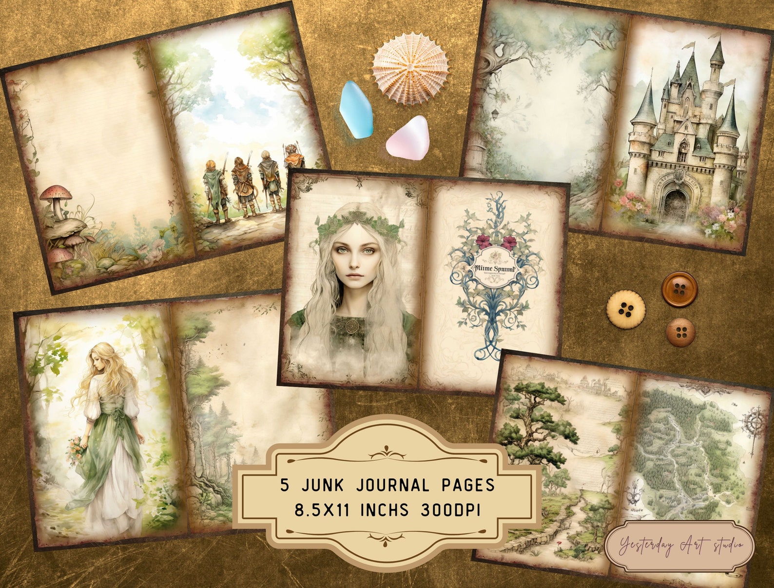 Elven Forest Junk Journal Pages Digital Scrapbook Paper Kit Vintage ...