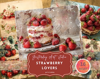 Vintage Strawberry Junk Journal Páginas Strawberry Dream Folio Digital Scrapbook Papel Vintage Ephemera Collage Strawberry Junk Journal Kit