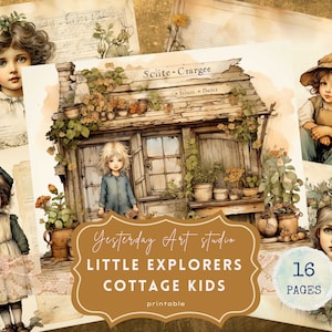 Cottage Kids Junk Journal Page Ephemera Digital Scrapbook Paper Kit Collage Cottage Girls Junk Journal Kit Vintage Cottage Kids Junk Journal