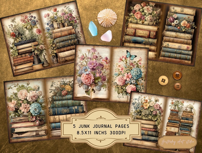 Vintage Book Junk Journal Pages Ephemera Digital Scrapbook Paper Kit ...