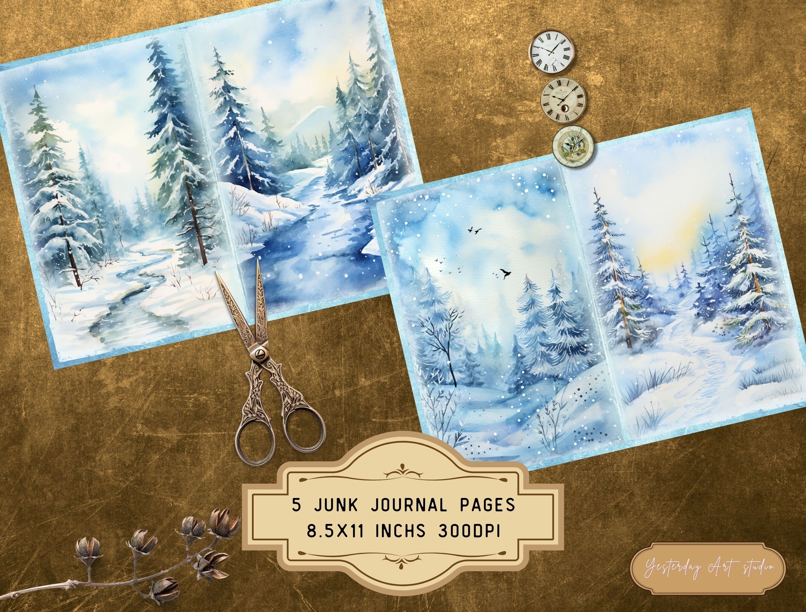 Winter Wonderland Junk Journal Page Digital Scrapbook Paper Kit Vintage ...