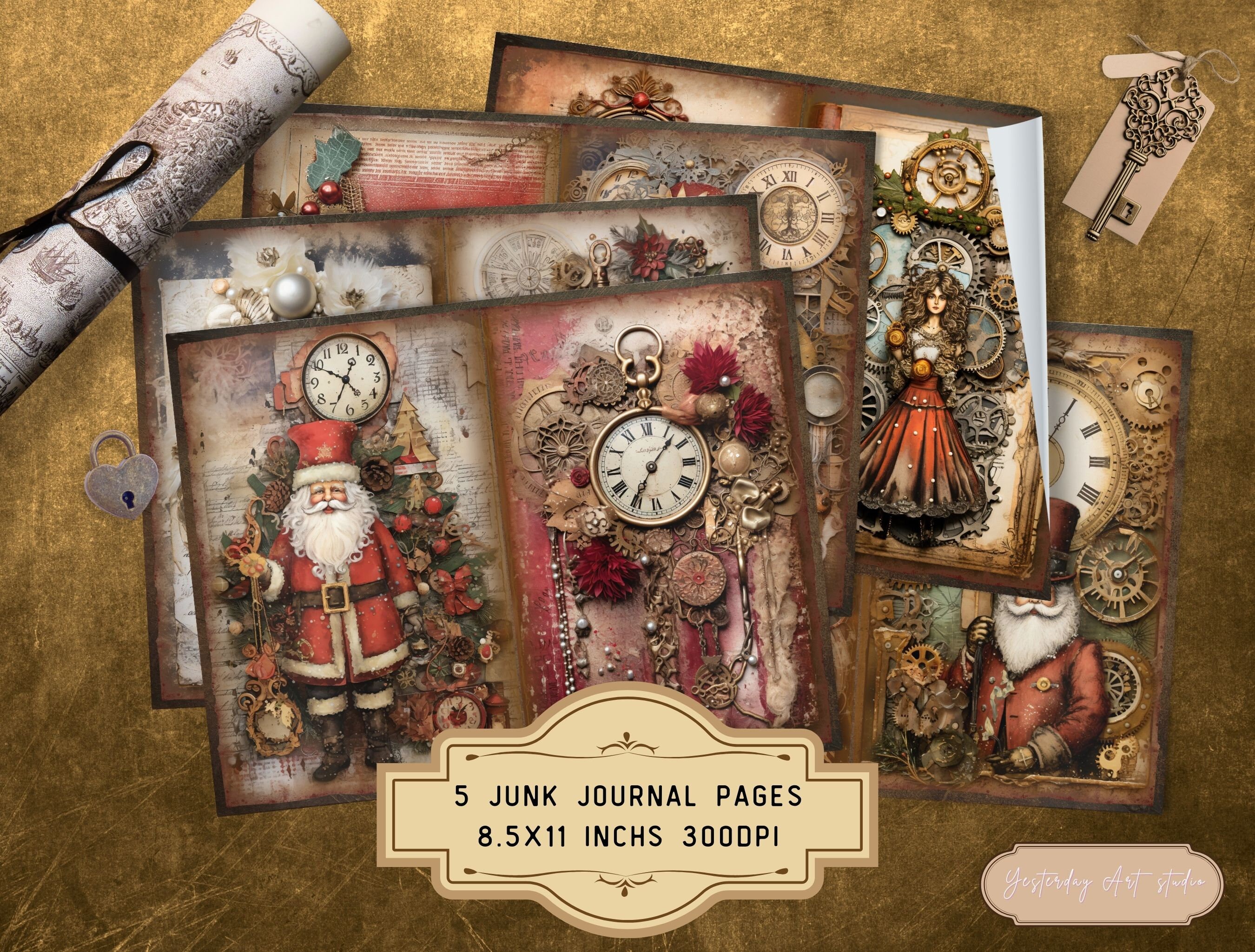 Steampunk Junk Journal Pages Digital Scrapbook Paper Kit Ephemera ...