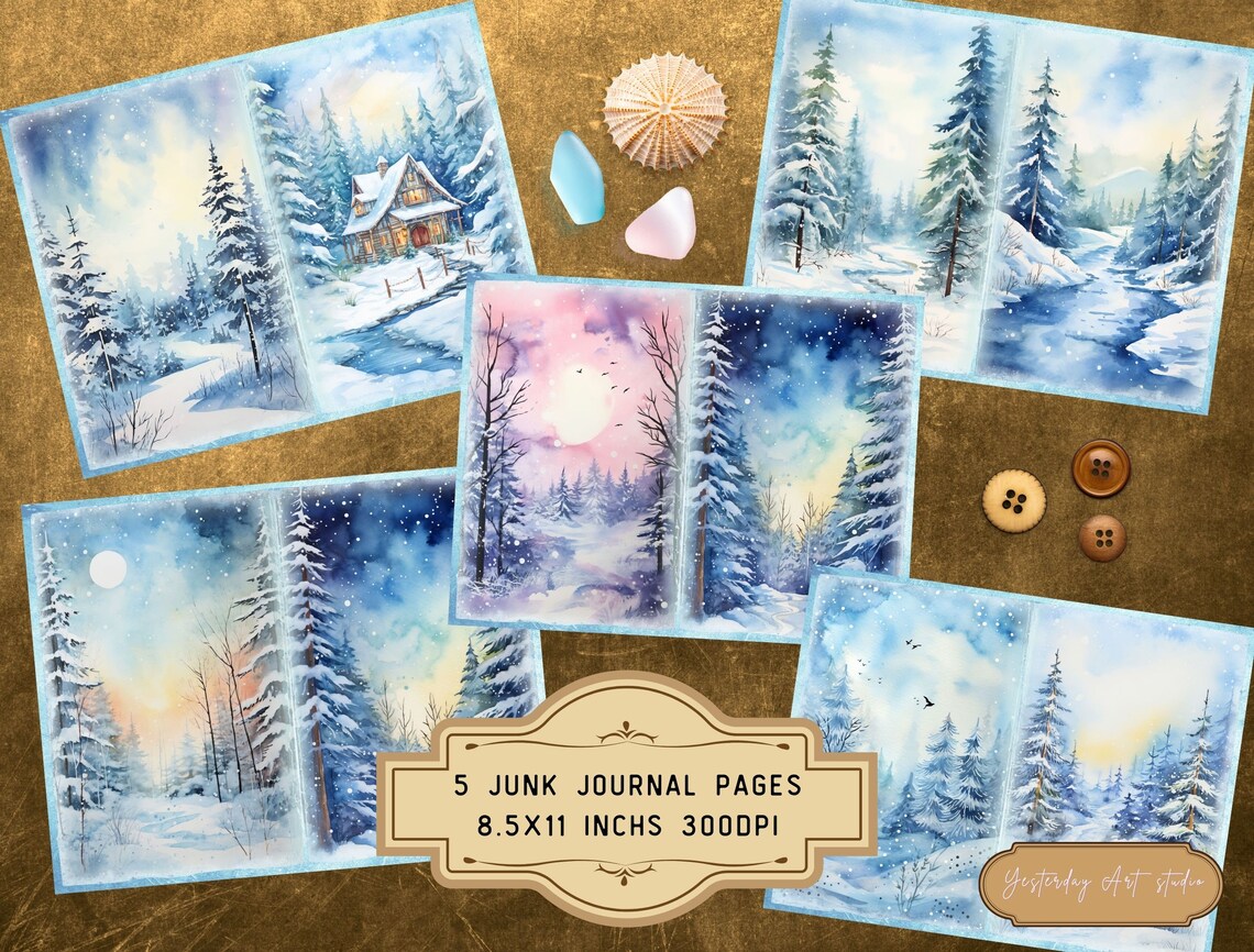Winter Wonderland Junk Journal Page Digital Scrapbook Paper Kit Vintage ...
