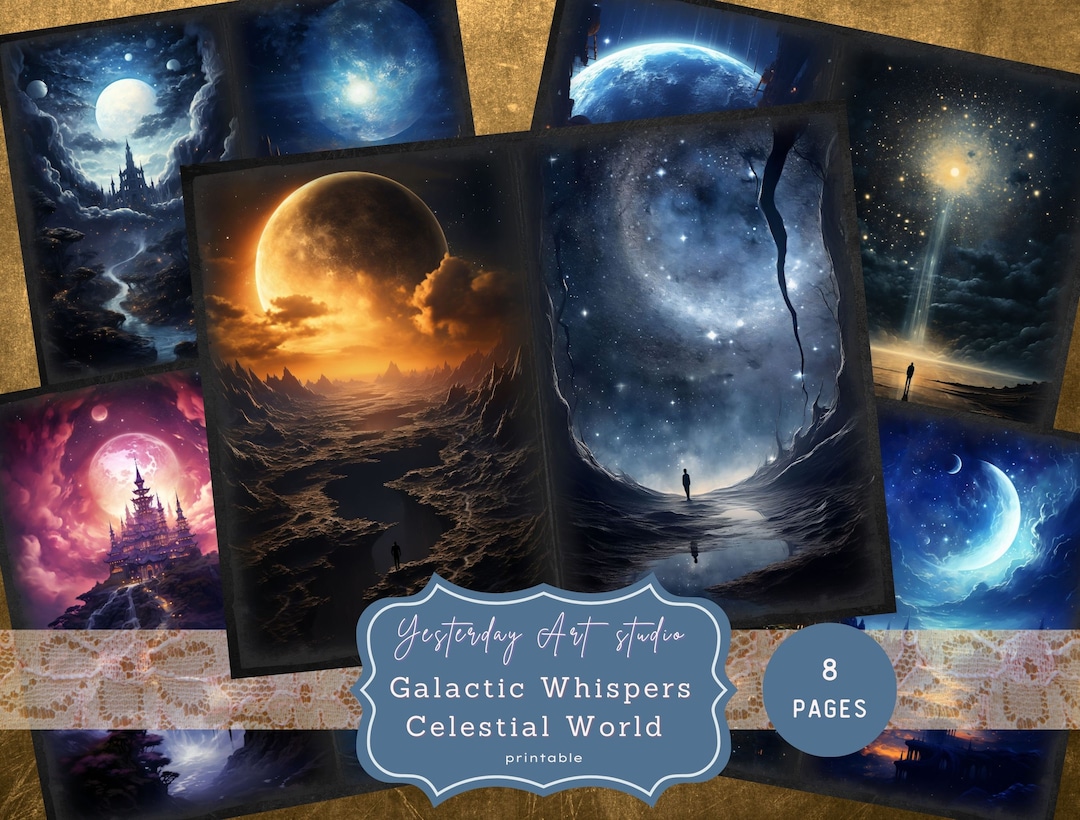 Celestial Moon Junk Journal Pages Digital Scrapbook Paper Kit Ephemera ...