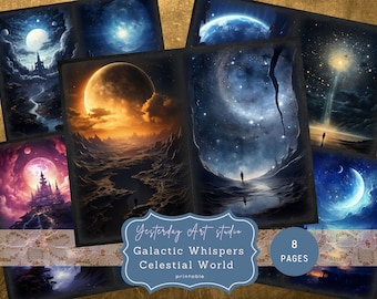 Celestial Moon Junk Journal Pages Digital Scrapbook Paper Kit Ephemera Celestial Junk Journal Printable  Collage Celestial Junk Journal Kit
