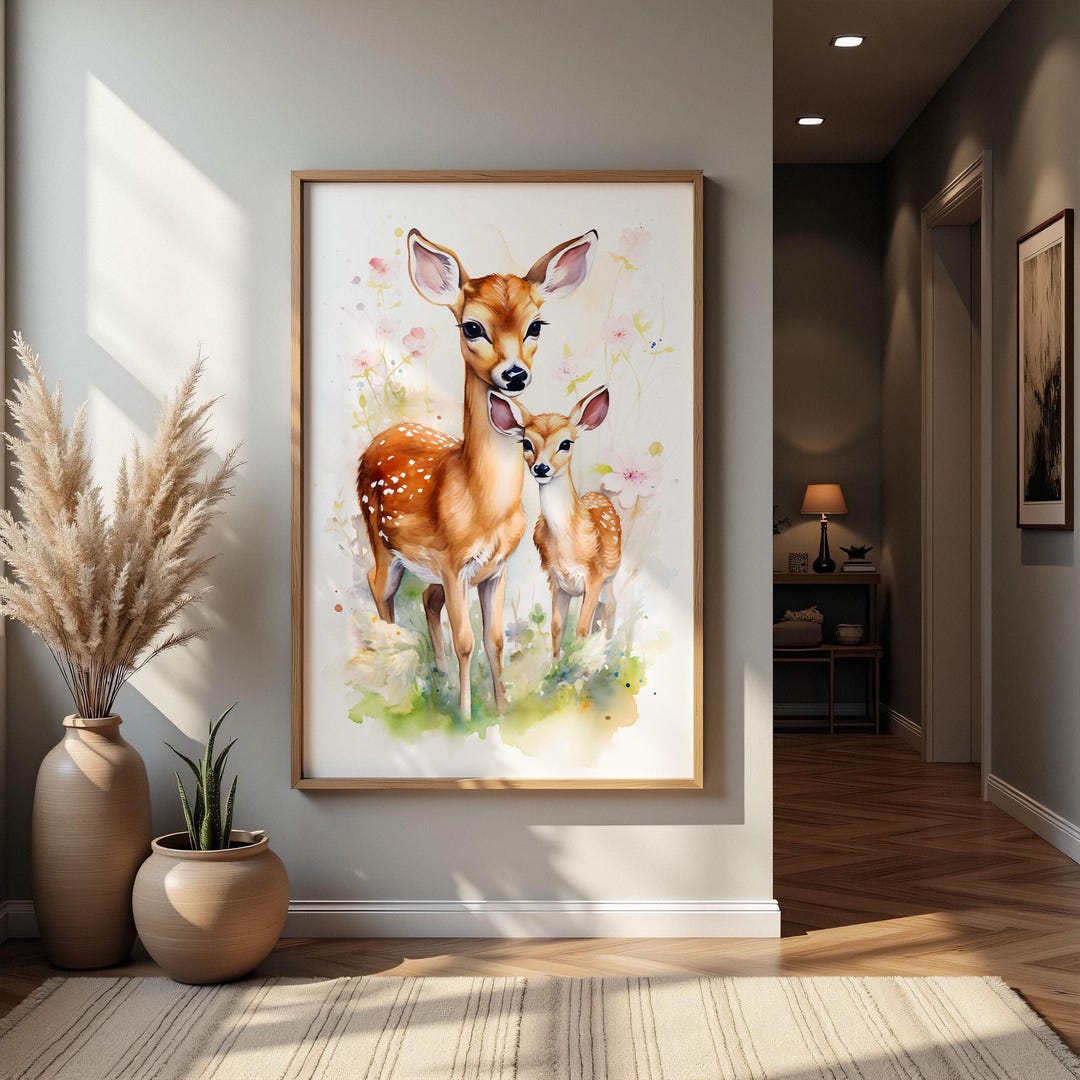 Woodland Deer Watercolor PRINTABLE Wall Art Nursery Wall Decor Forest ...