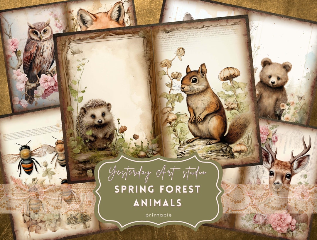 Forest Animal Junk Journal Pages Ephemera Digital Scrapbook Paper Kit ...