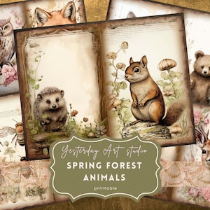 Forest Animal Junk Journal Pages Ephemera Digital Scrapbook Paper Kit Collage Spring Woodland Animal Junk Journal Kits Spring Forest paper