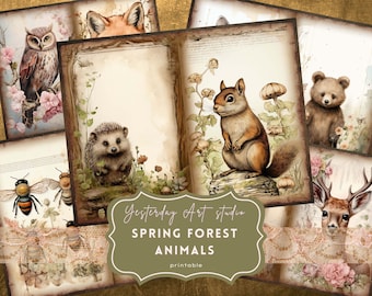 Forest Animal Junk Journal Pages Ephemera Digital Scrapbook Paper Kit Collage Spring Woodland Animal Junk Journal Kits Spring Forest paper