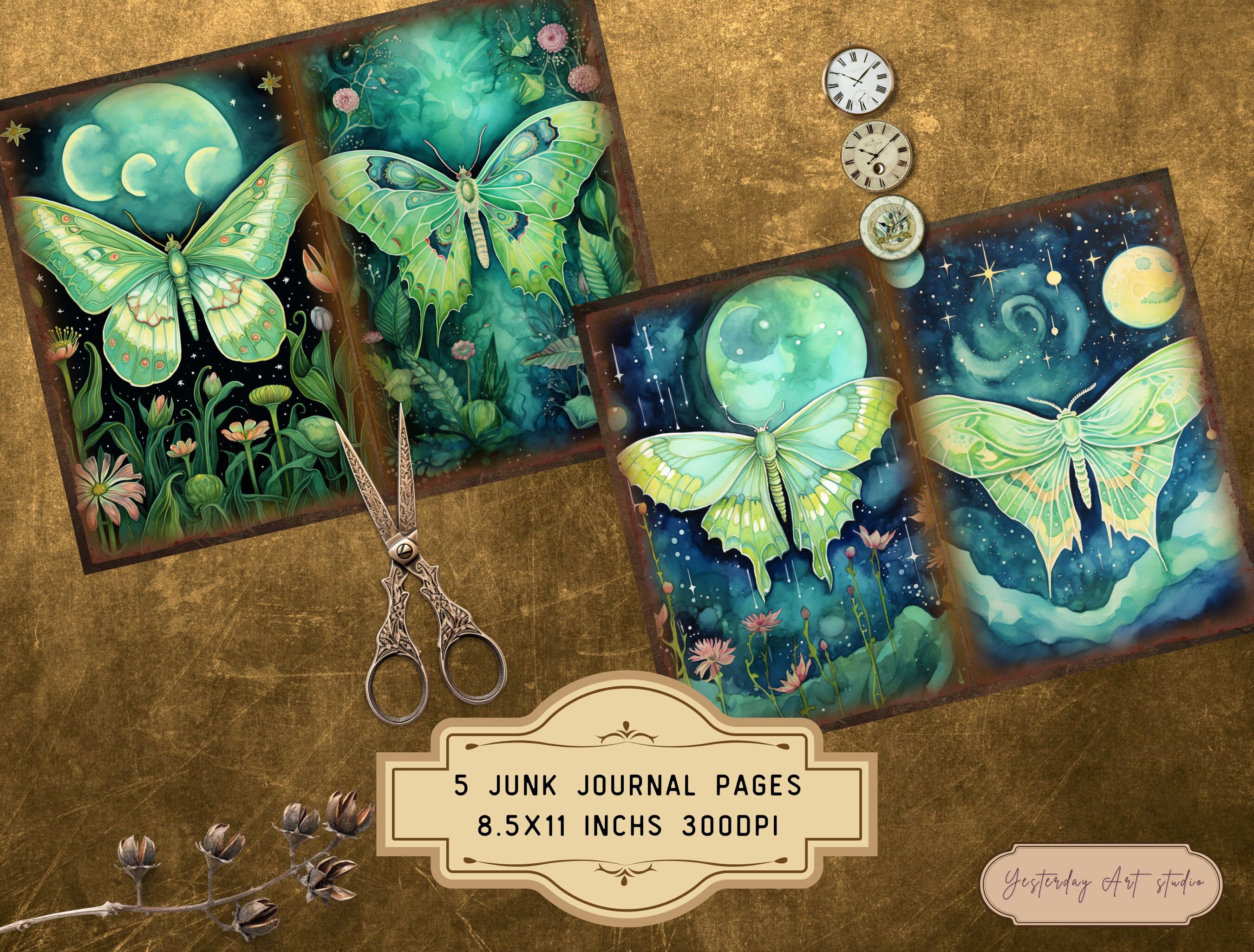 Moth Journal Luna Moth Junk Journal Pages Moth Ephemera Digital Scrapbook Moth Paper ...