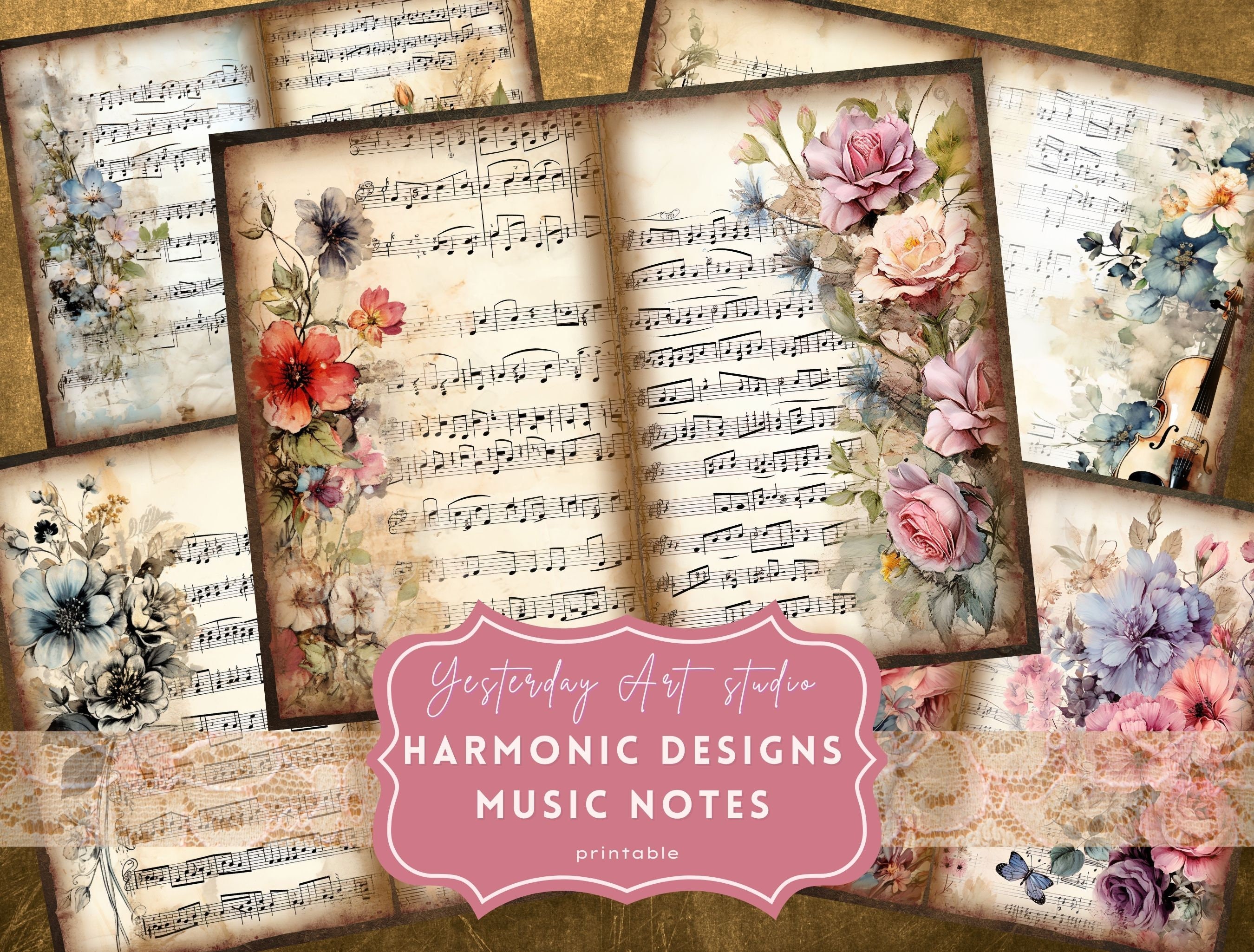 Vintage Music Notes Junk Journal Pages Ephemera Digital Scrapbook Paper ...
