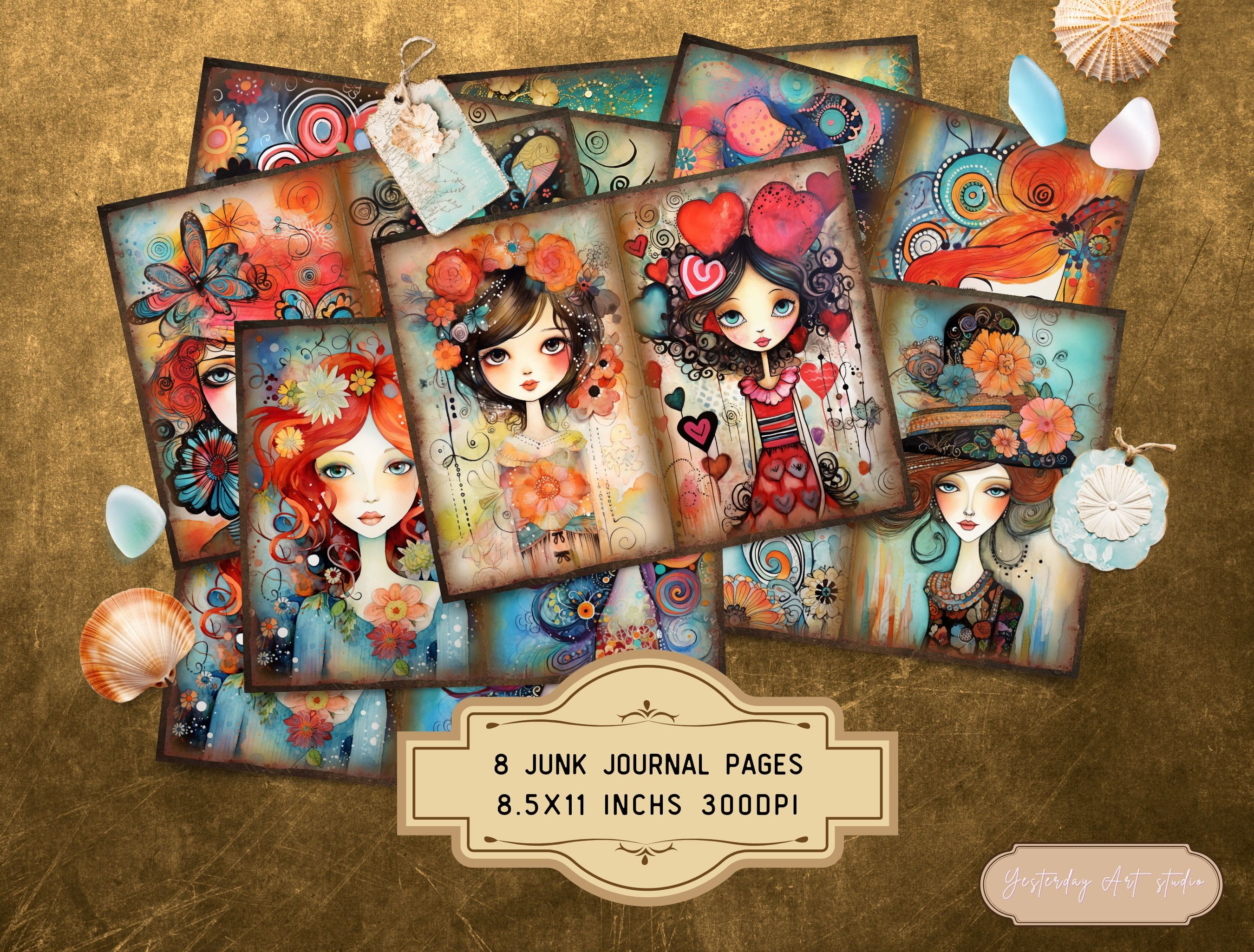 Whimsical Girls Junk Journal Pages Digital Scrapbook Kit Collage ...
