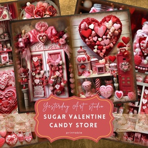 Valentine Candy Store Junk Journal Página Ephemera Digital Scrapbook Valentine Paper Kit Collage Valentines Junk Journal Kit Día de San Valentín