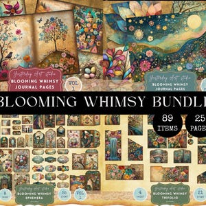 Blooming Whimsy Junk Journal BUNDLE Whimsical & Floral Junk Journal Kit Quirky Ephemera Floral Whimsy Trifold Folio Mixed Media Scrapbook