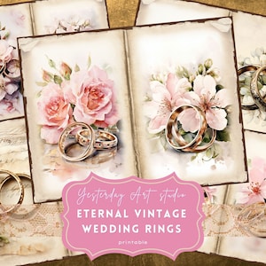Anéis de casamento vintage, páginas de diário, coisas efêmeras, kit de papel de scrapbook digital, colagem, kits de diário de casamento, ilustrações de anel de casamento