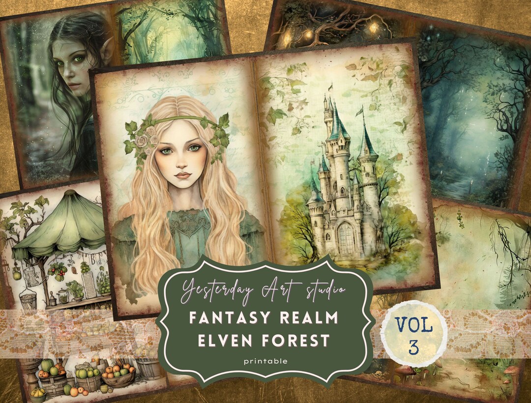 Elven Forest Junk Journal Pages Digital Scrapbook Paper Kit Vintage ...