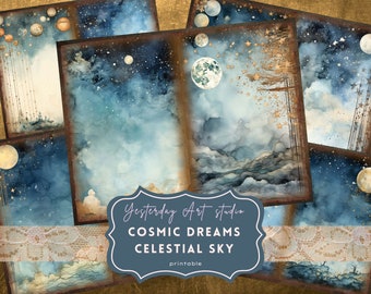 Celestial Sky Junk Journal Pages Digital Scrapbook Paper Kit Ephemera Celestial Junk Journal Printable  Collage Celestial Junk Journal Kit