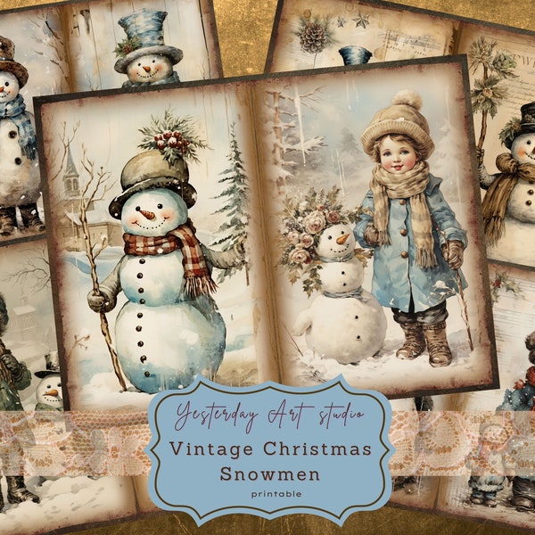 Vintage Christmas Snowman Junk Journal pages Digital Scrapbook Paper Kit Vintage Ephemera Collage Sheet Snowman Christmas journal kits