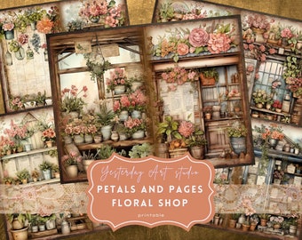 Floral Shop Junk Journal Pages Botanical Scrapbook Supplies Floral Paper Kit Vintage Ephemera Gardening Collage Flower Shop Junk Journal Kit