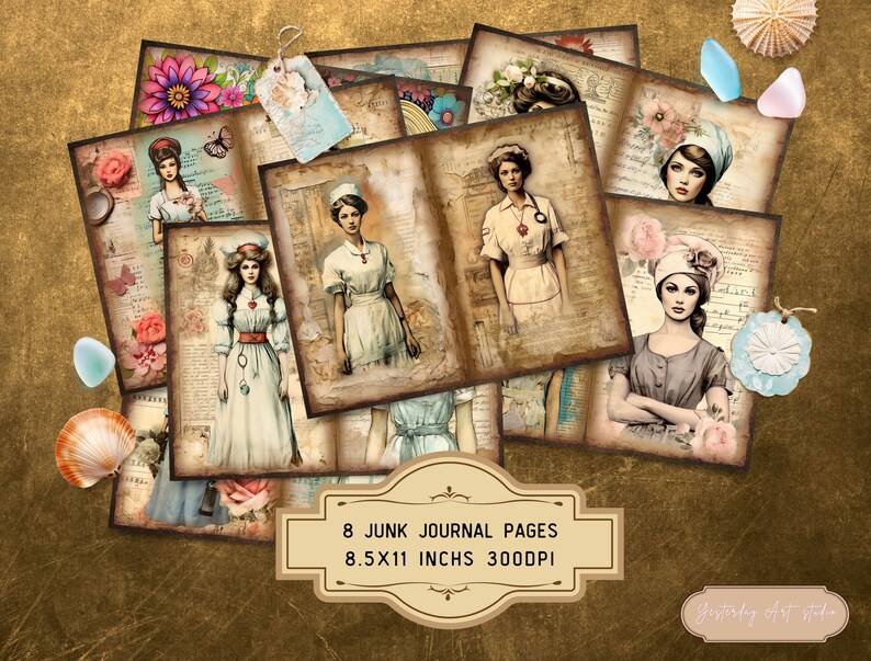 Nurses Junk Journal Pages Digital Scrapbook Paper Kit Collage Vintage ...