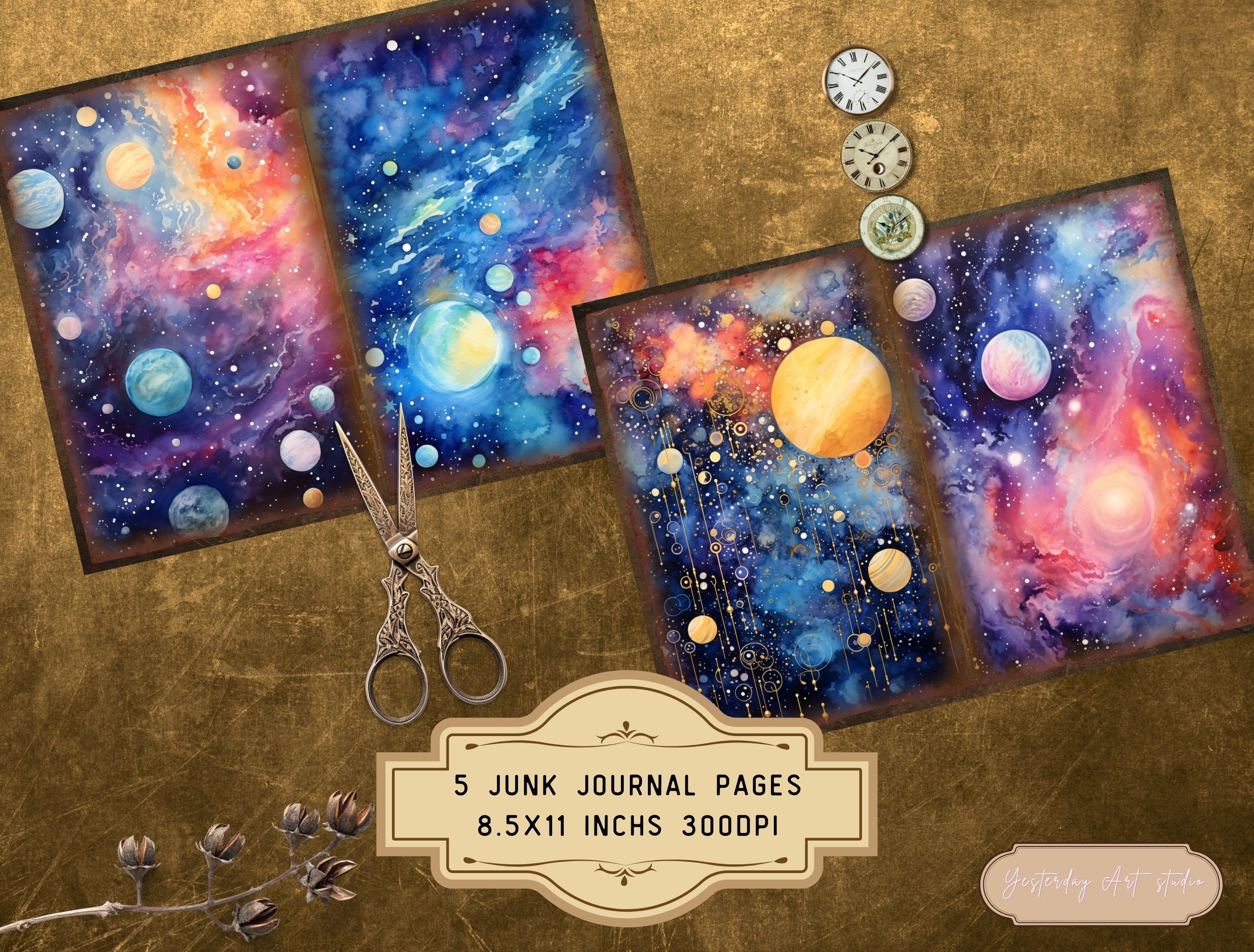 Celestial Galaxy Junk Journal Page Digital Scrapbook Paper Kit Ephemera ...