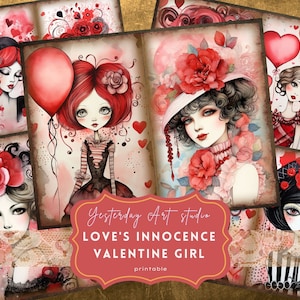 Pagina del diario spazzatura di San Valentino Ragazza Ephemera Scrapbook digitale Kit di carta di San Valentino Collage Kit di diario spazzatura di San Valentino Carta di San Valentino