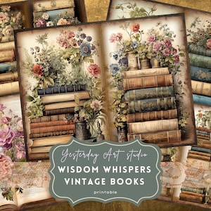 Vintage Buch Junk Journal Seiten Ephemera Digitales Scrapbook Papier Kit Collage Magie Buch Junk Journal Kits alte Bibliothek Literatur