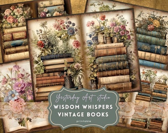 Vintage Buch Junk Journal Seiten Ephemera Digitales Scrapbook Papier Kit Collage Magie Buch Junk Journal Kits alte Bibliothek Literatur