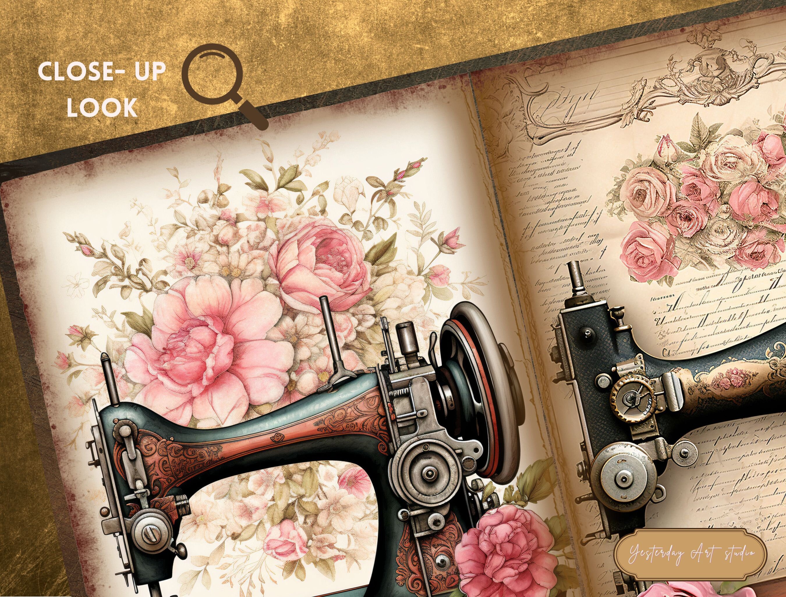 Vintage Sewing Machine Junk Journal Pages Digital Scrapbook Paper Kit ...
