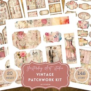 Vintage Patchwork Junk Journal Papers Quilting Scrapbooking Kit Patchwork Journaling Supplies Vintage Textile Journal Ephemera Sewing Pages