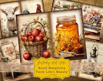 Farm Life Junk Journal pages Digital Scrapbook Paper Kit Vintage Ephemera Collage Sheet Life is better on the farm junk journal kits