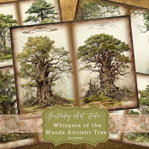 Oude bos boom ongewenste dagboekpagina's digitale plakboek kit vintage kortstondige afdrukbaar papier collage blad dagboek kits vintage boom