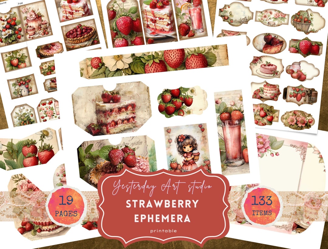 Vintage Strawberry Junk Journal Pages Strawberry Dream Folio Digital ...
