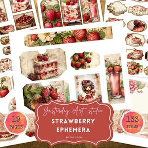 Pagine di diario spazzatura vintage fragola Pagine di sogno fragola Folio Scrapbook digitale Carta Vintage Ephemera Collage Kit diario spazzatura fragola