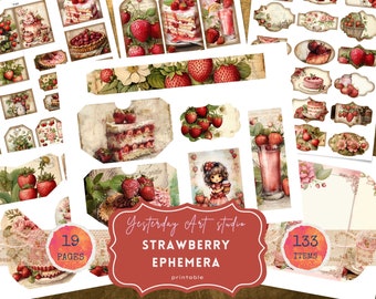 Vintage Strawberry Junk Journal Páginas Strawberry Dream Folio Digital Scrapbook Papel Vintage Ephemera Collage Strawberry Junk Journal Kit