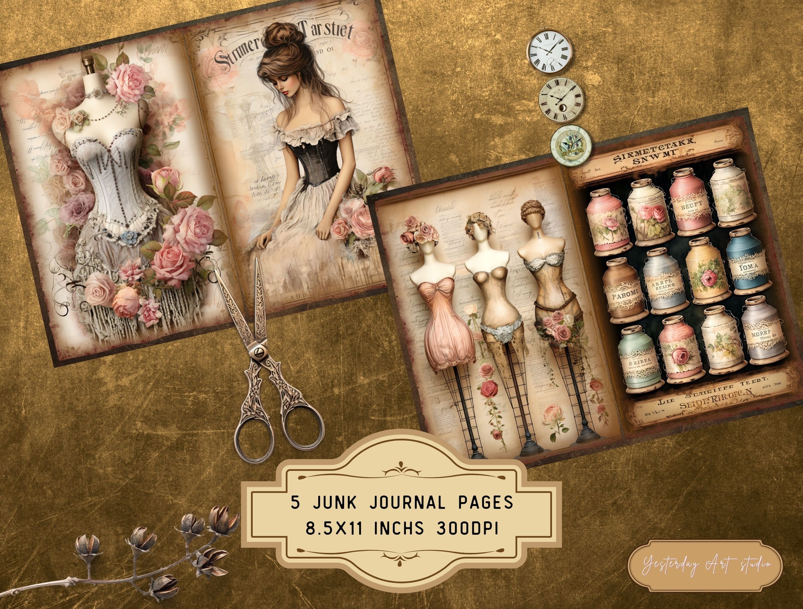 The Seamstress Junk Journal Pages Digital Scrapbook Paper Kit Vintage ...