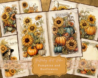 Pumpkin Junk Journal Pages Digital Scrapbook Paper Kit Vintage Ephemera ...