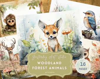Forest Animal Junk Journal Papers Ephemera Digital Scrapbook Paper Kit Collage Woodland Animals Junk Journal Kit Forest Woodland Journal