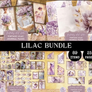 Lilac Junk Journal Kit, Vintage Floral Printable Ephemera, Lilac-Themed Scrapbook Pages, Lavender Journal BUNDLE, Journal Folio Trifold
