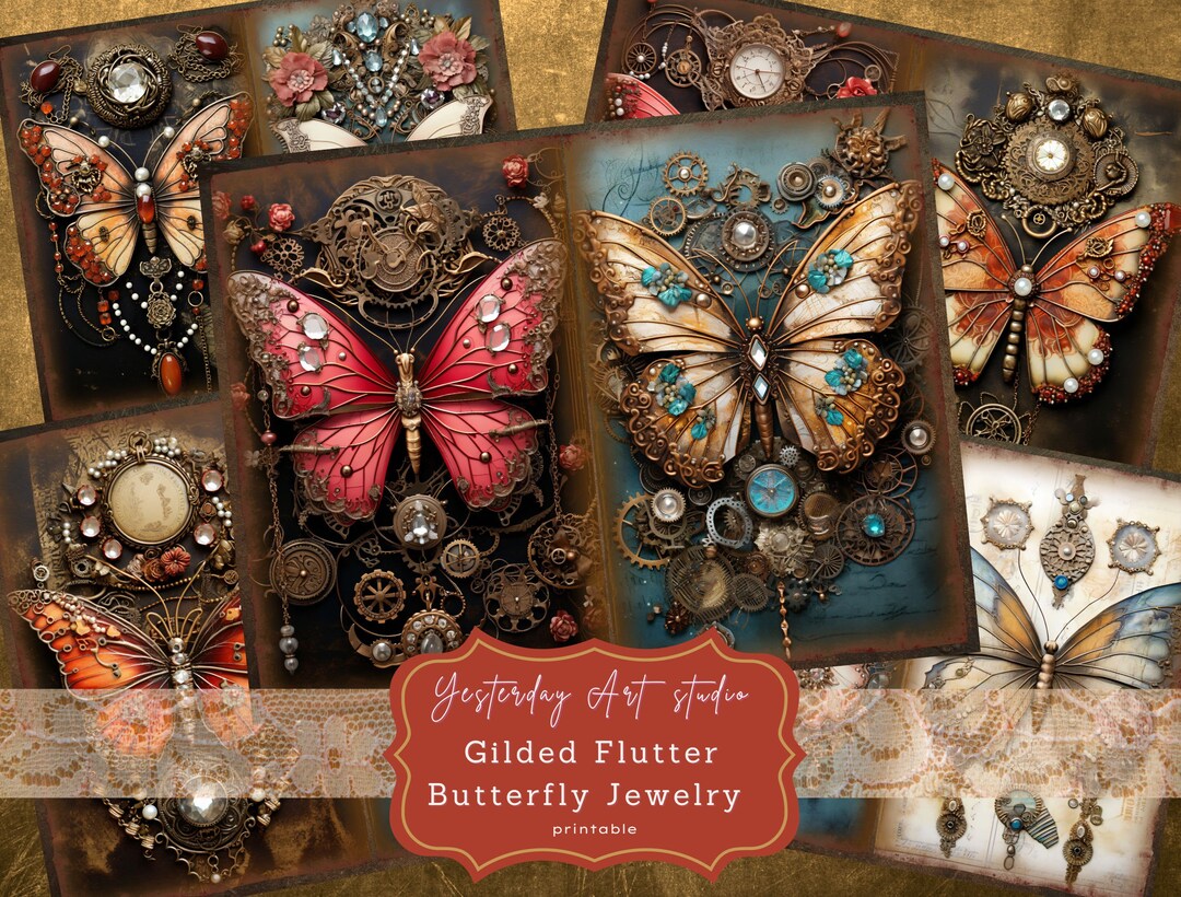 Butterfly Jewellery Junk Journal Pages Ephemera Digital Scrapbook Paper ...