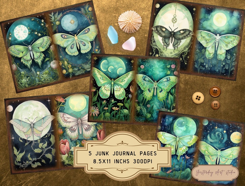 Moth Journal Luna Moth Junk Journal Pages Moth Ephemera Digital Scrapbook Moth Paper ...