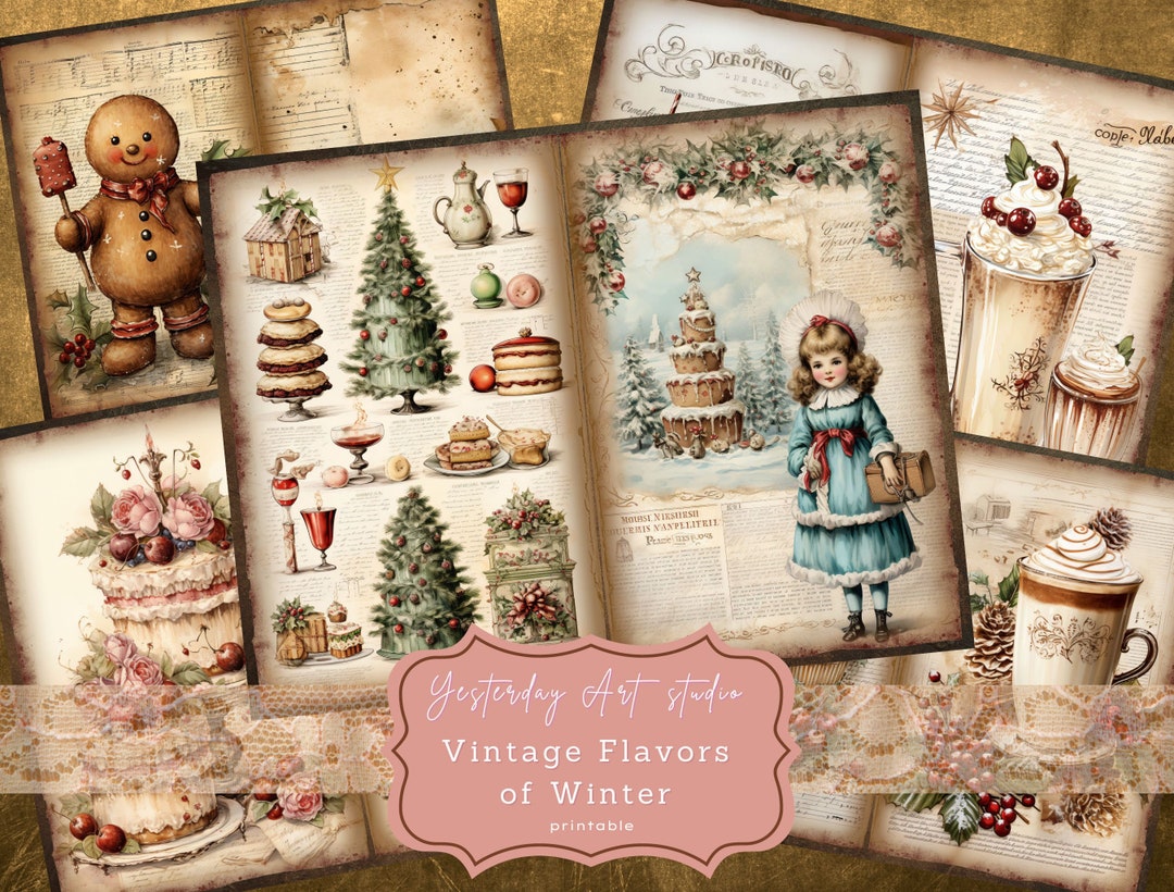 Vintage Flavors of Winter Junk Journal Pages Digital Scrapbook Paper ...